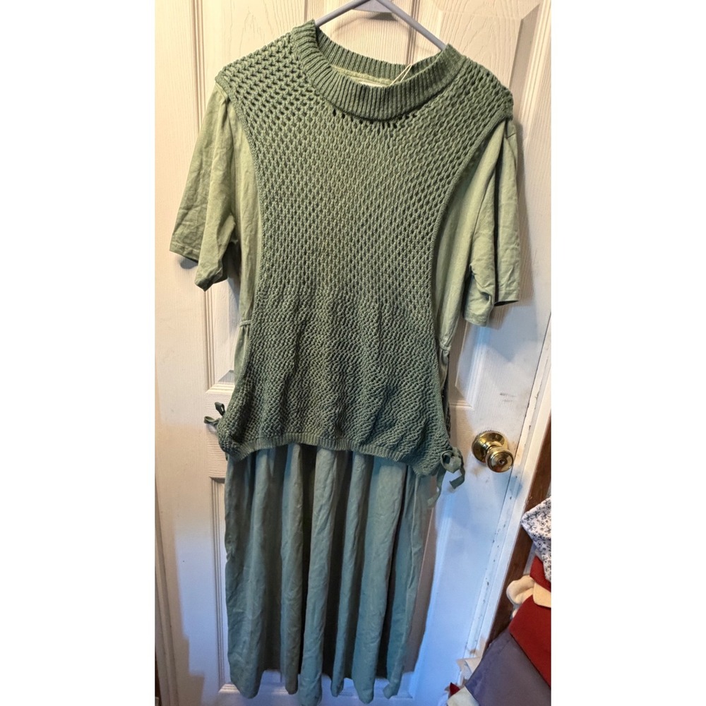La‎ February Olivia Sage Green Open Knit Overlay T-Shirt Midi Dress 1230T Mens M